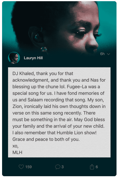 Ms. Lauryn Hill Thanks DJ Khaled For Fan Luv On 'Nas Album Done'